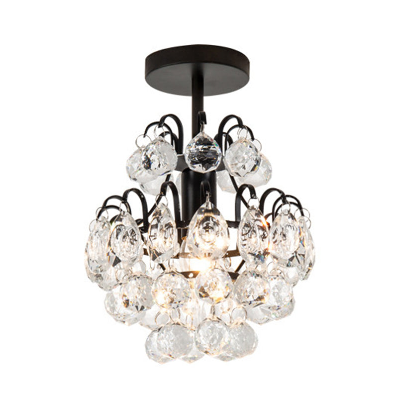Plafonnier en forme de goutte en cristal semi-monté - Design élégant à 1 ampoule en forme de cône en noir