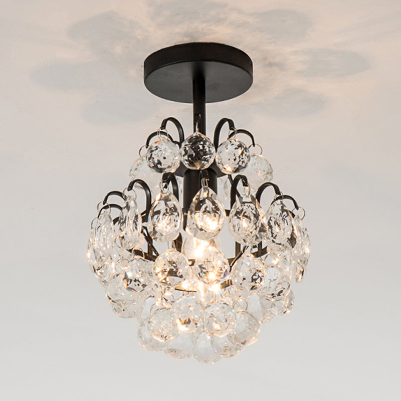 Plafonnier en forme de goutte en cristal semi-monté - Design élégant à 1 ampoule en forme de cône en noir