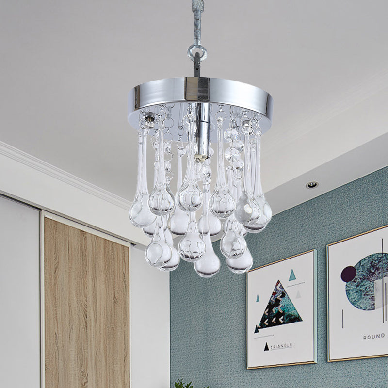 Modern Raindrop Beveled K9 Crystal Ceiling Light In Chrome - Guest Room Lighting Fixture