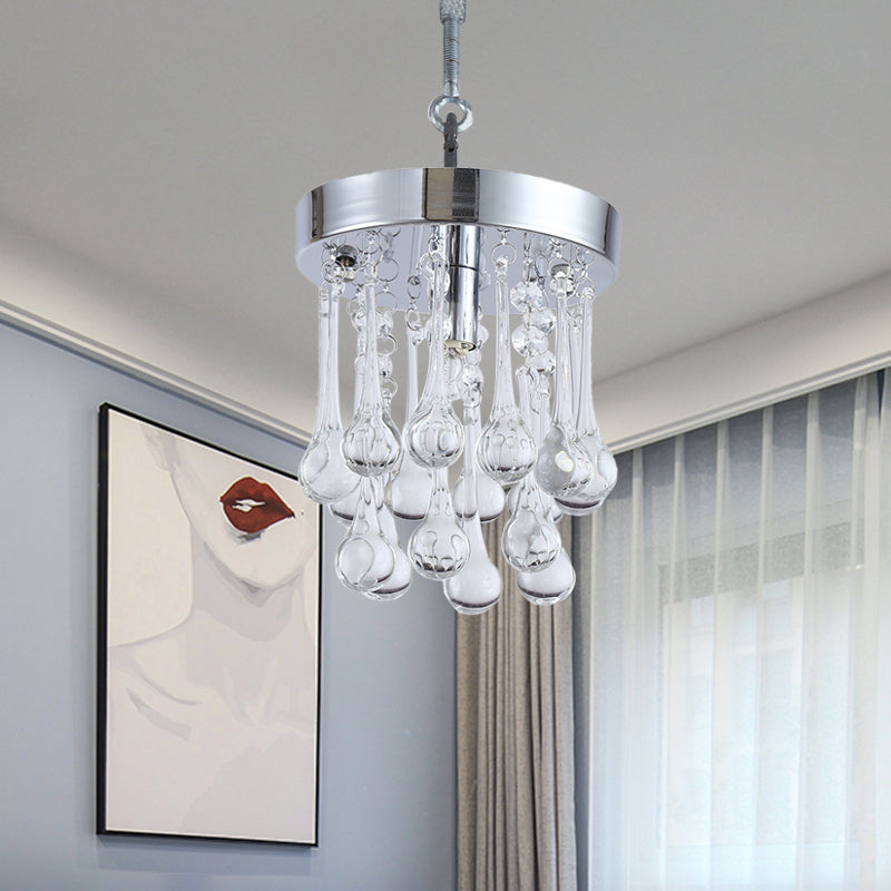 Modern Raindrop Beveled K9 Crystal Ceiling Light In Chrome - Guest Room Lighting Fixture