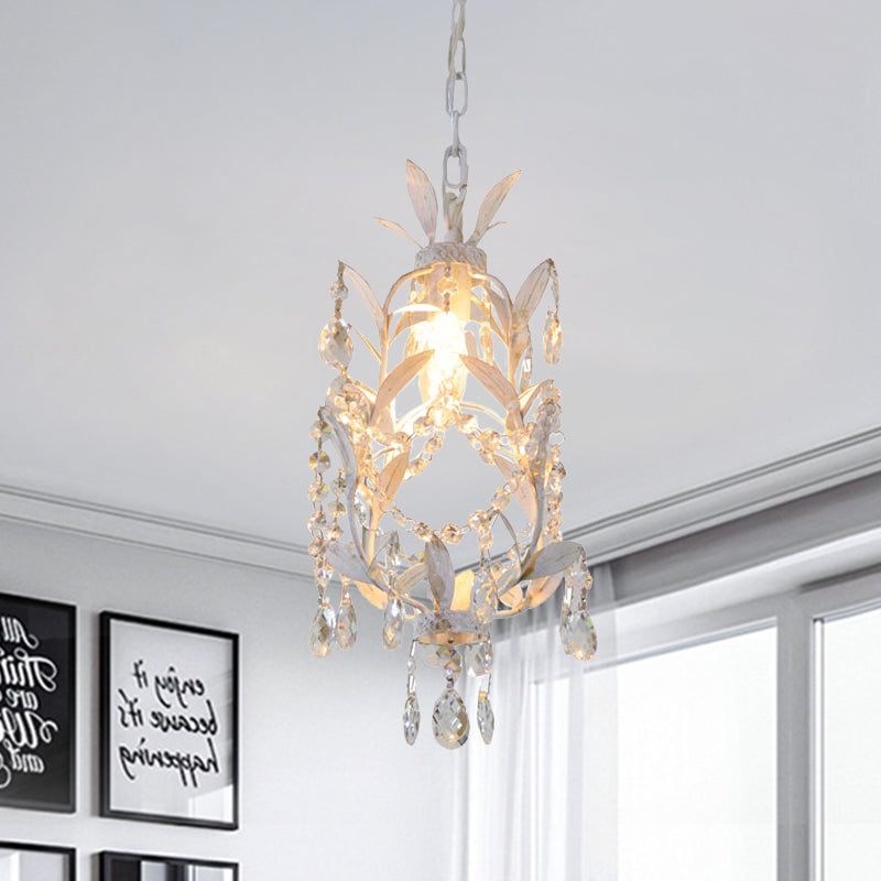 Modernism Crystal Drip Pendant with Leaves Design - White Ceiling Hang Fixture