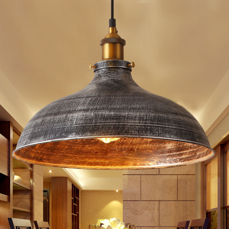 Giulia - Lampe suspendue vintage gris argenté à 1 ampoule avec abat-jour en métal de style antique et cordon enfichable