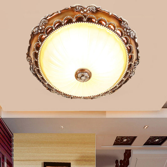 Traditional Circle Resin Flush Mount Ceiling Lamp with Bloom Tan Base & 2 Lights