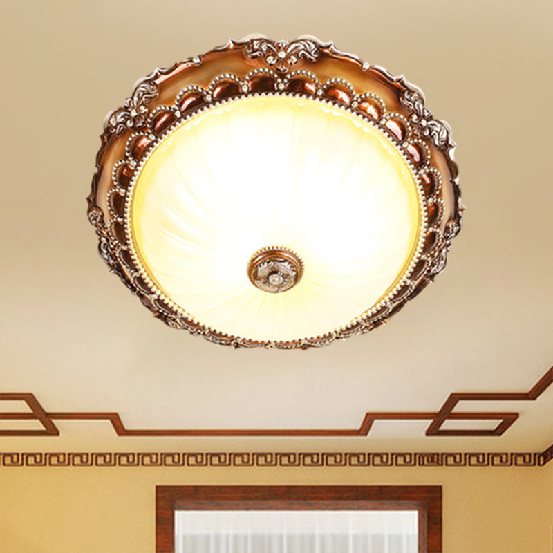 Traditional Circle Resin Flush Mount Ceiling Lamp with Bloom Tan Base & 2 Lights