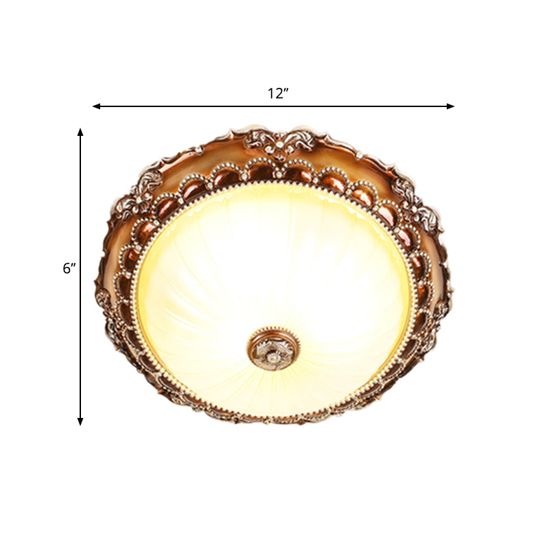 Traditional Circle Resin Flush Mount Ceiling Lamp with Bloom Tan Base & 2 Lights