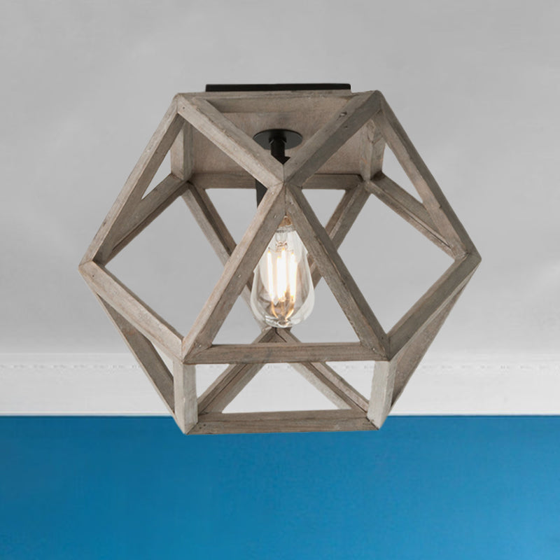 Minimalist Beige Wooden Ceiling Light with Candle-Like Bulb - Flush Mount Fixture