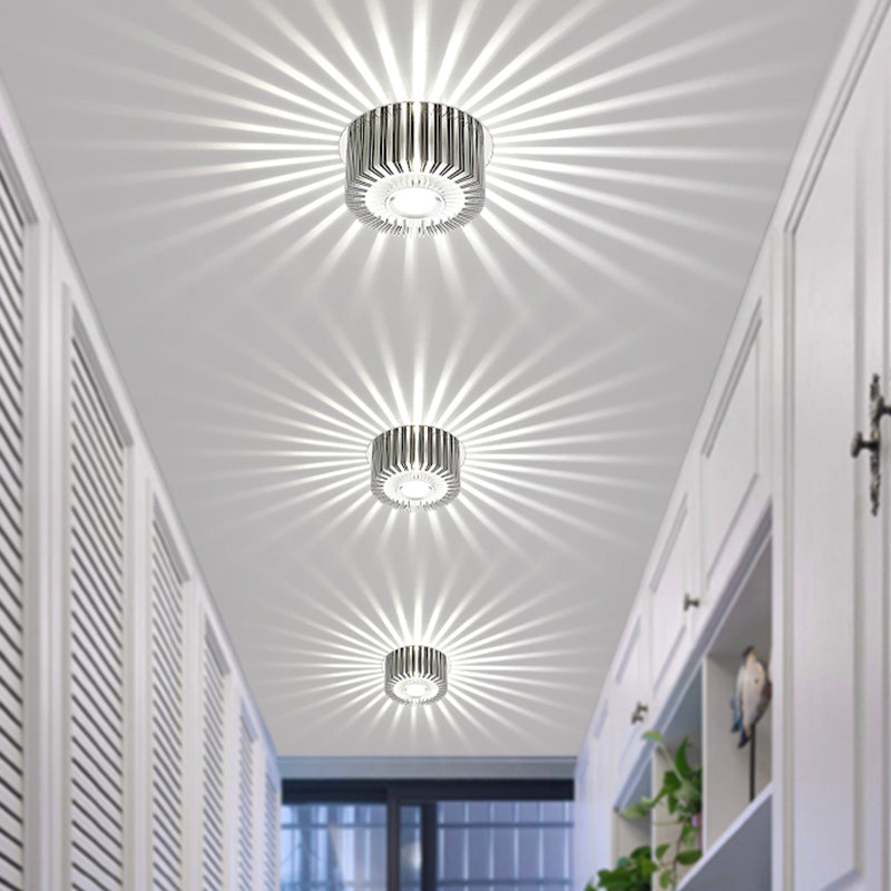Simplicity Chrome Rgb Led Ceiling Flush Mount Lamp With Round Aluminum Shade / 7 Color