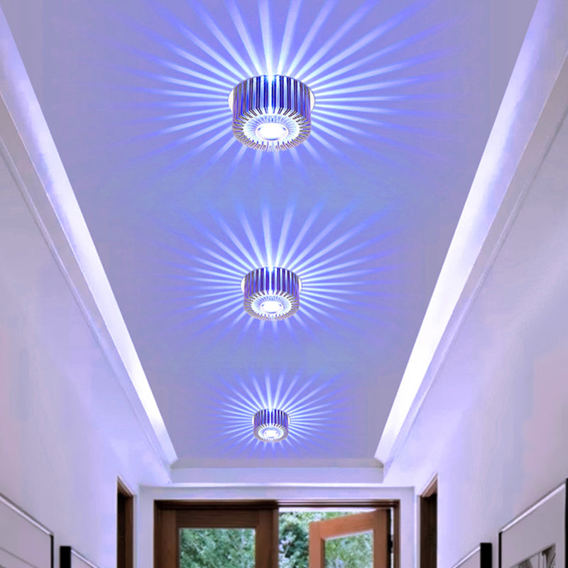 Simplicity Chrome RGB LED Ceiling Flush Mount Lamp with Round Aluminum Shade