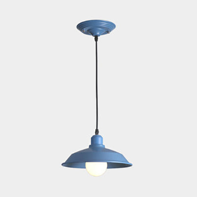 Retro Style Metallic Pink/Yellow Pendant Light With Barn Lampshade - Bedside Hanging Lamp