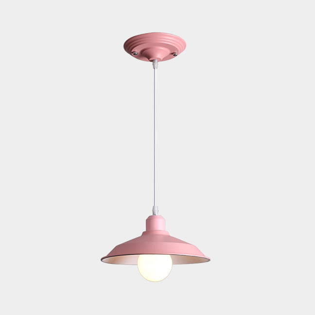 Metallic Pink/Yellow Pendant Light with Barn Lampshade - Retro Style Hanging Lamp for Bedside