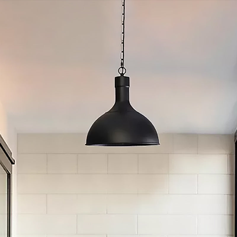 Vintage Style Metal Aged Brass/Black Pendant Lighting for Balcony - 1 Light Dome Shade Ceiling Lamp