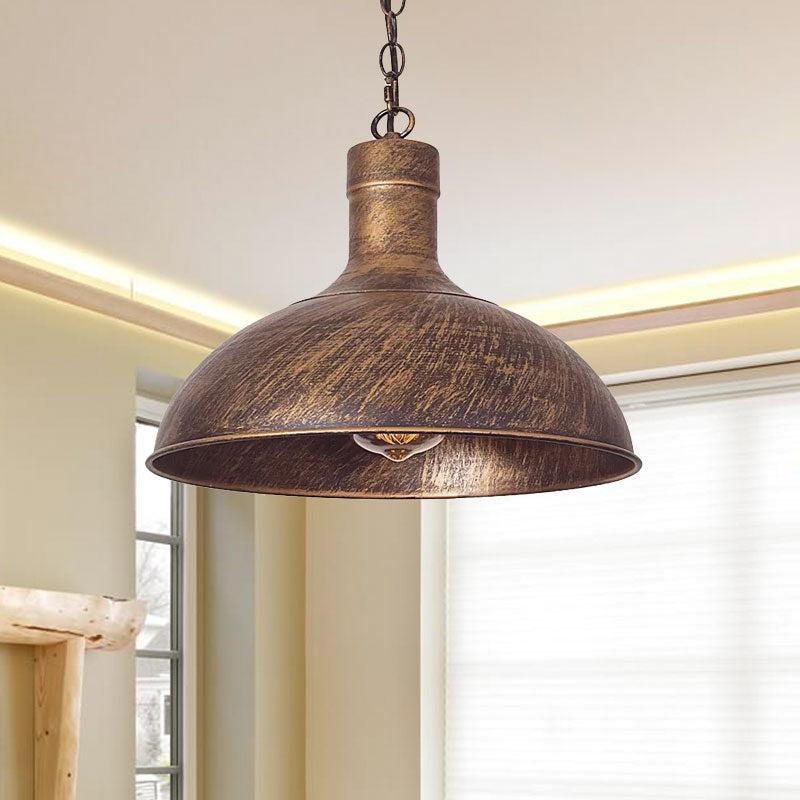 Vintage Style Metal Aged Brass/Black Pendant Lighting for Balcony - 1 Light Dome Shade Ceiling Lamp