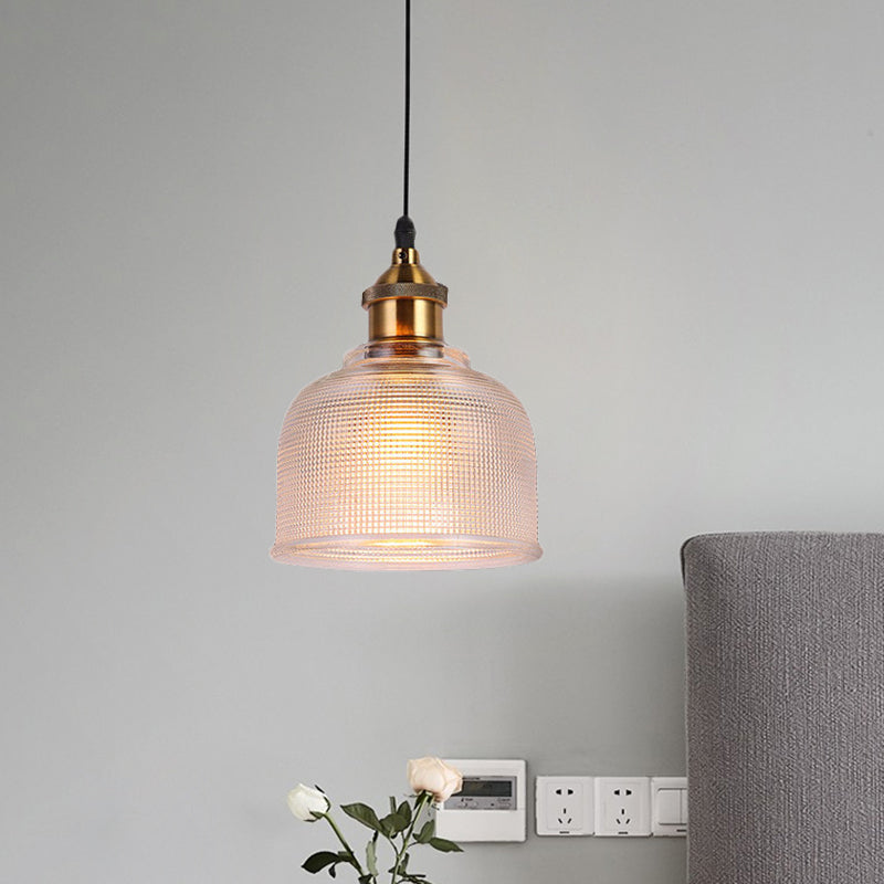 Ridged Glass Pendant Light - Traditional Cup Shape for Balcony and Kitchen