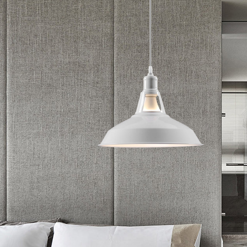 Barn Shade Hanging Lamp - 1 Light Metallic Pendant in Black/White - 10.5/12/15 Inch Wide - Perfect for Hotels!