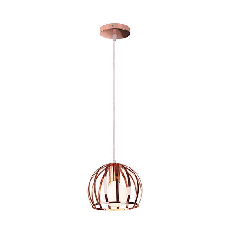 Modern Metal Rose Gold Pendant Lamp with Global Cage Shade - Stylish Retro Fixture for Kitchen