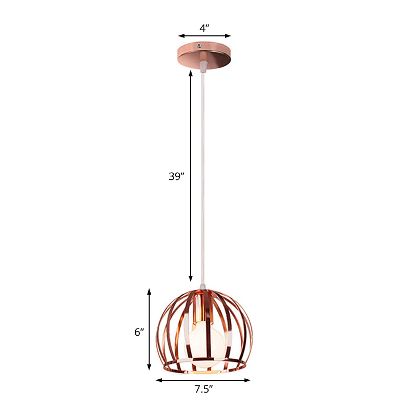 Modern Metal Rose Gold Pendant Lamp with Global Cage Shade - Stylish Retro Fixture for Kitchen