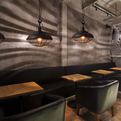 Lampe suspendue en forme de cage métallique noire de style industriel - Parfaite pour les restaurants