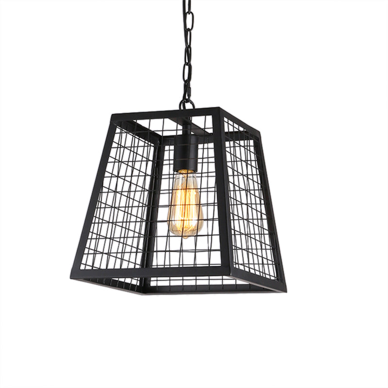 Vintage Style Black Metal Ceiling Pendant Fixture With Mesh Cage Shade