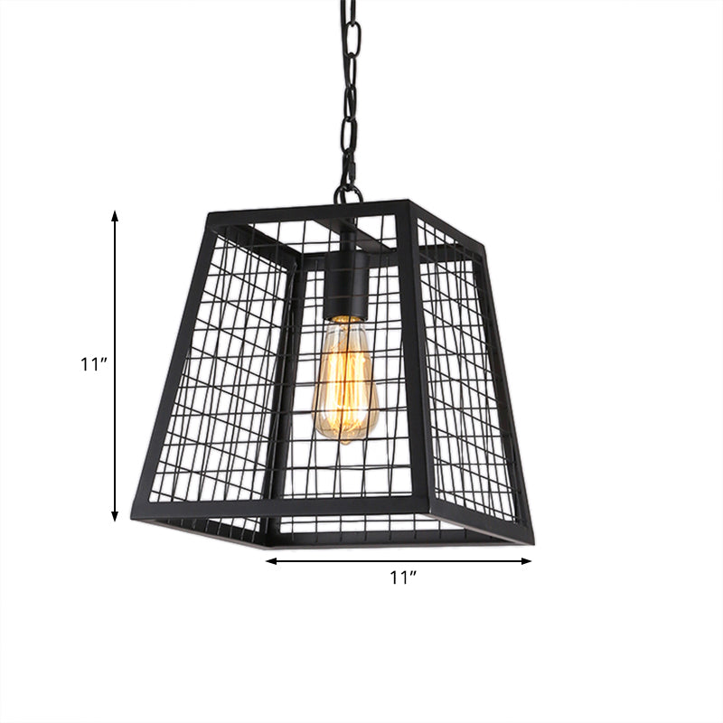 Vintage Style Black Metal Ceiling Pendant Fixture With Mesh Cage Shade