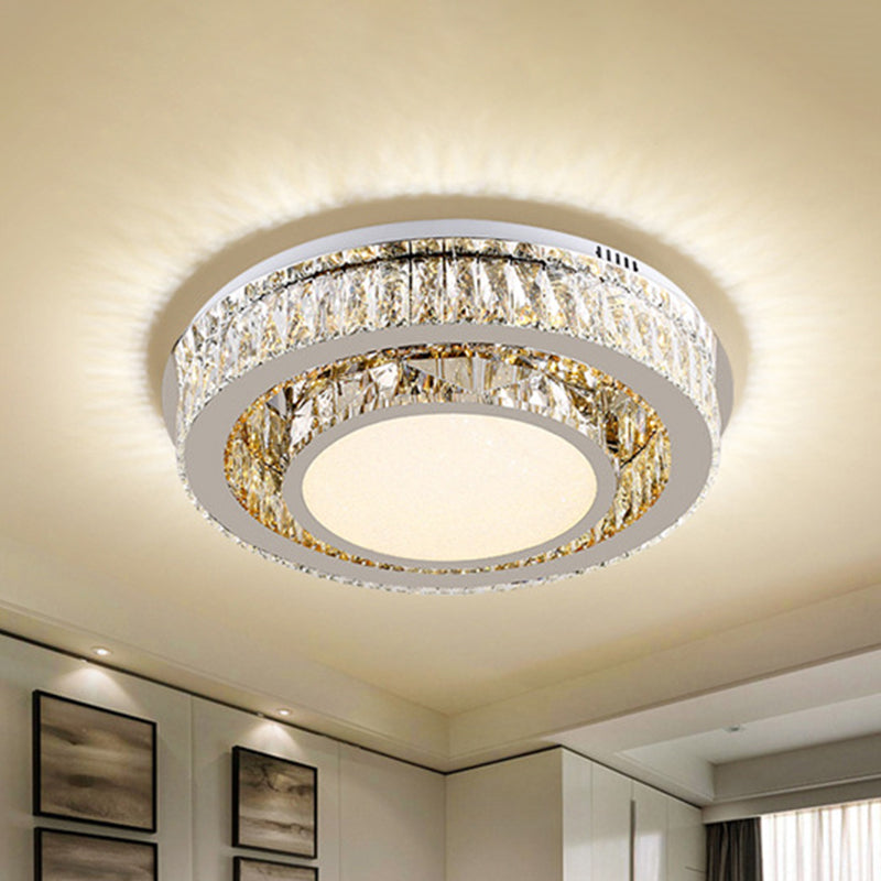 Plafonnier contemporain à tambour en cristal avec éclairage LED en finition nickel