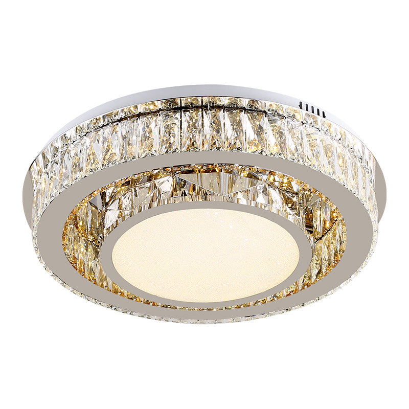 Plafonnier contemporain à tambour en cristal avec éclairage LED en finition nickel