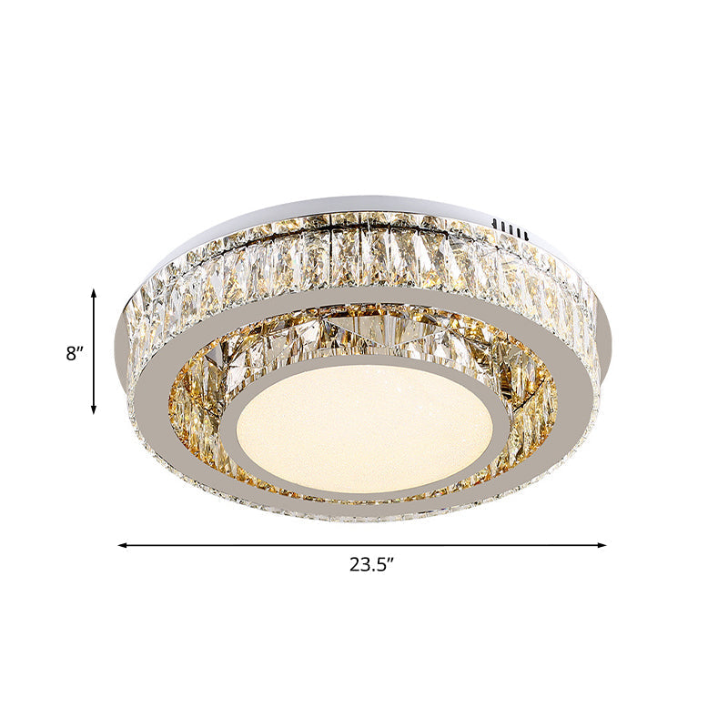 Plafonnier contemporain à tambour en cristal avec éclairage LED en finition nickel