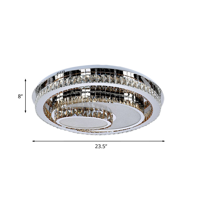 Modern Stainless Steel Recessed Lighting with Crystal Prisms - LED Flush Mount Ceiling Fixture for Living Room