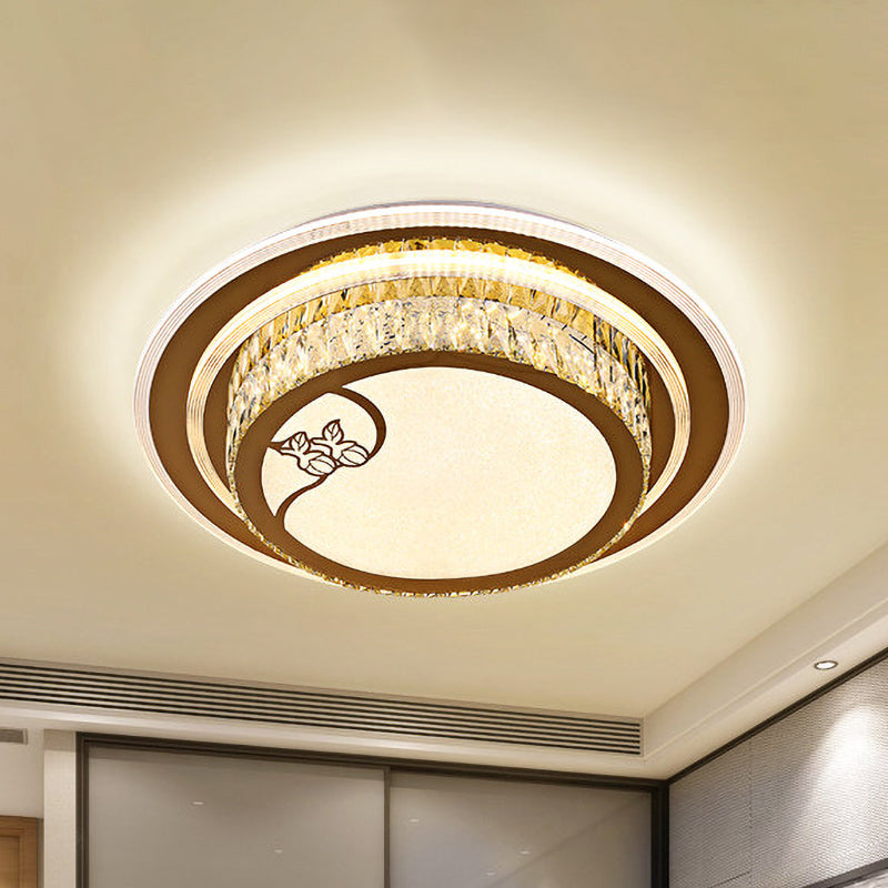 Contemporary LED Crystal Ceiling Light - Chrome Drum Flush Mount for Bedroom