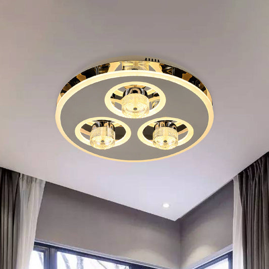 Nickel Circle Crystal Flushmount LED Ceiling Light for Nordic Bedroom