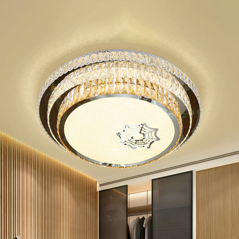 Contemporary Crystal LED Ceiling Light Fixture - Stainless Steel Circle