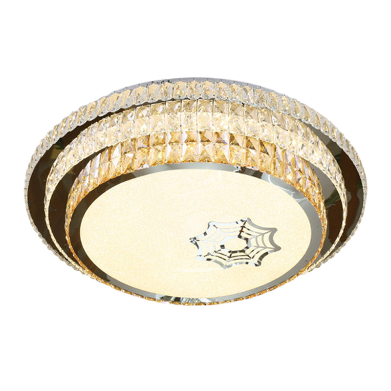 Contemporary Crystal LED Ceiling Light Fixture - Stainless Steel Circle