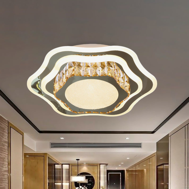 Faceted Glass & Stainless Steel LED Close-to-Ceiling Fixture