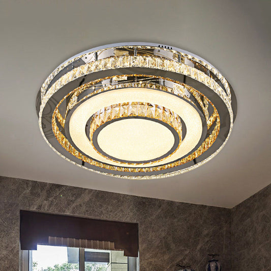 Crystal LED Flushmount Close to Ceiling Lighting Fixture in Nickel - Simple & Sleek Design