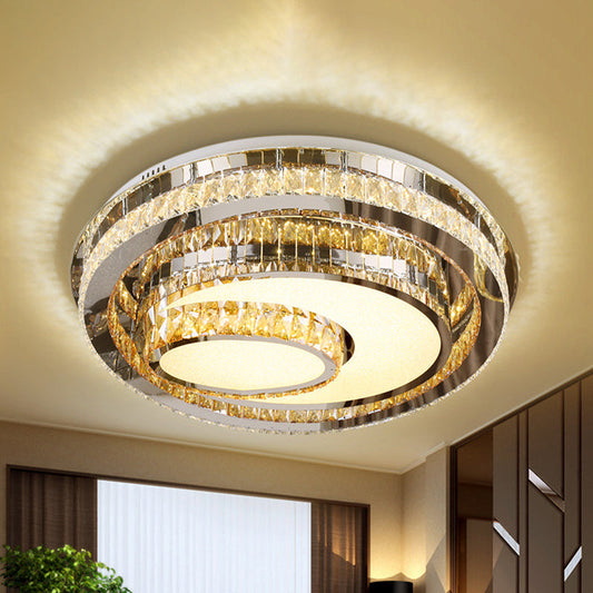 Nordic Round LED Flushmount Ceiling Lamp with Beveled Glass Crystal in Chrome - Contemporary Lighting Fixture
