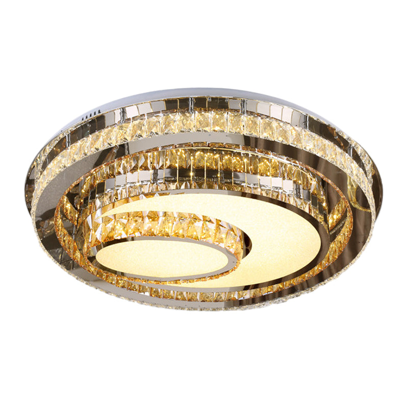 Nordic Round LED Flushmount Ceiling Lamp with Beveled Glass Crystal in Chrome - Contemporary Lighting Fixture