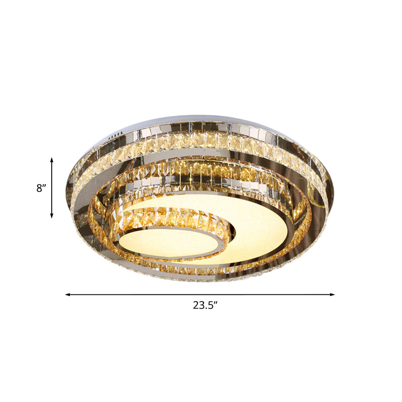 Nordic Round LED Flushmount Ceiling Lamp with Beveled Glass Crystal in Chrome - Contemporary Lighting Fixture