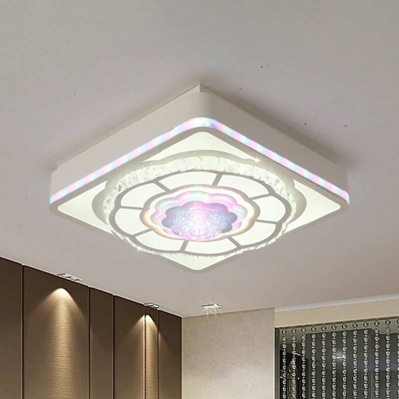 Floral Square Ceiling Lamp – Nordic Crystal White Flush Mount for Bedroom Lighting