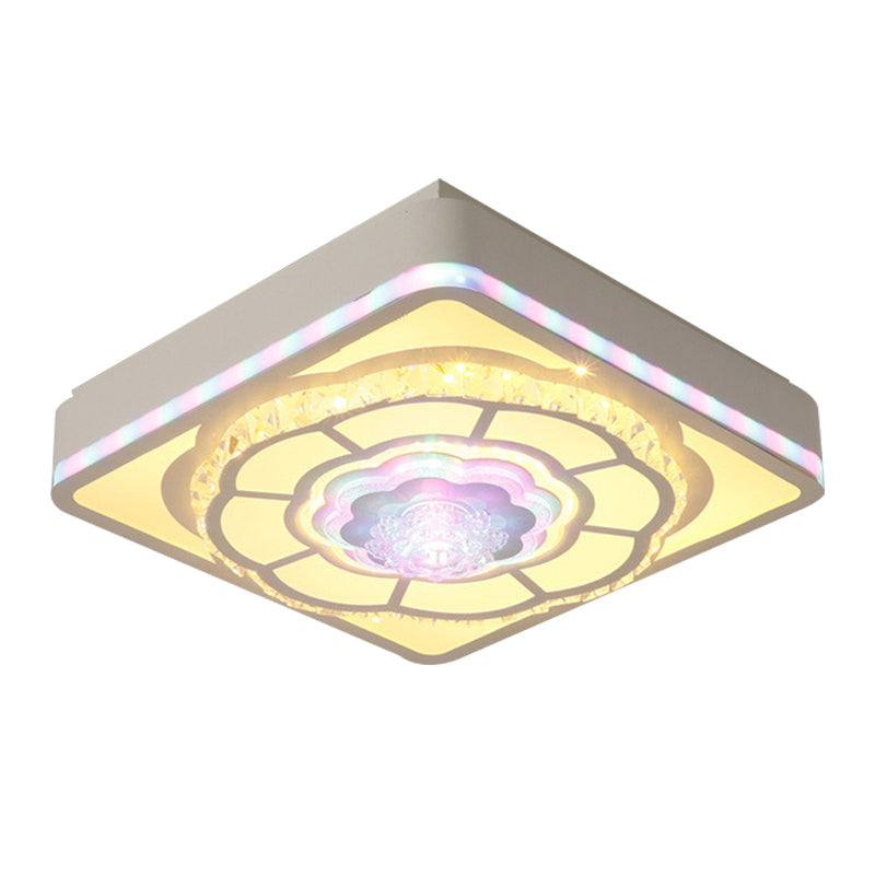 Floral Square Ceiling Lamp – Nordic Crystal White Flush Mount for Bedroom Lighting