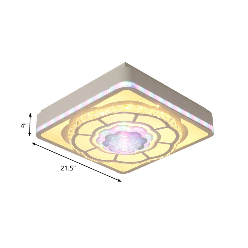Floral Square Ceiling Lamp – Nordic Crystal White Flush Mount for Bedroom Lighting