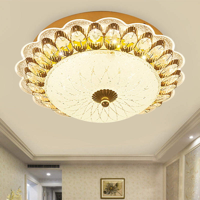 Gold Flush Mount LED Crystal Ceiling Light