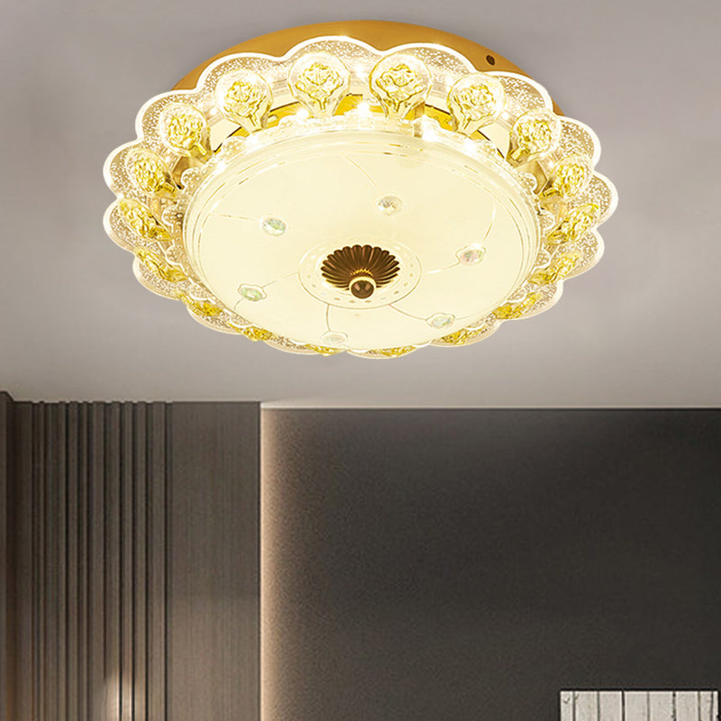 Gold Flush Mount LED Crystal Ceiling Light