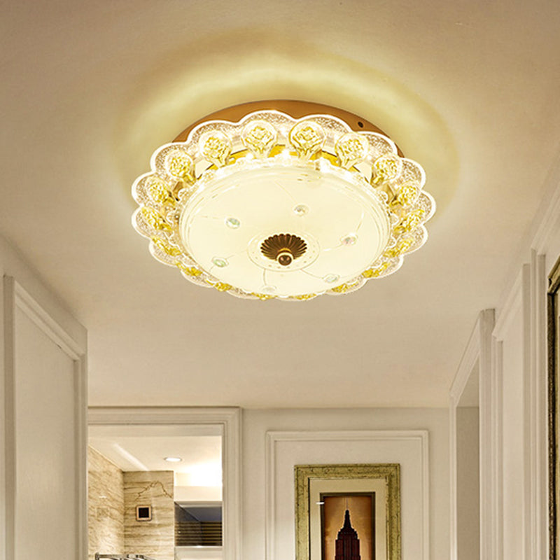 Gold Flush Mount LED Crystal Ceiling Light
