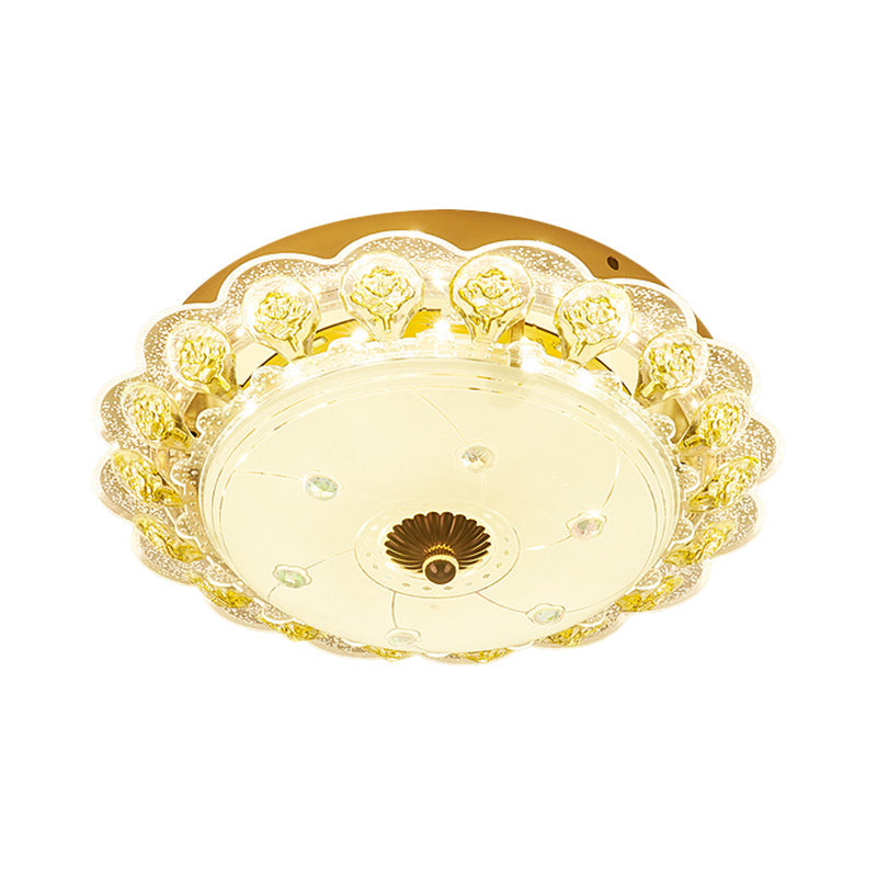Gold Flush Mount LED Crystal Ceiling Light