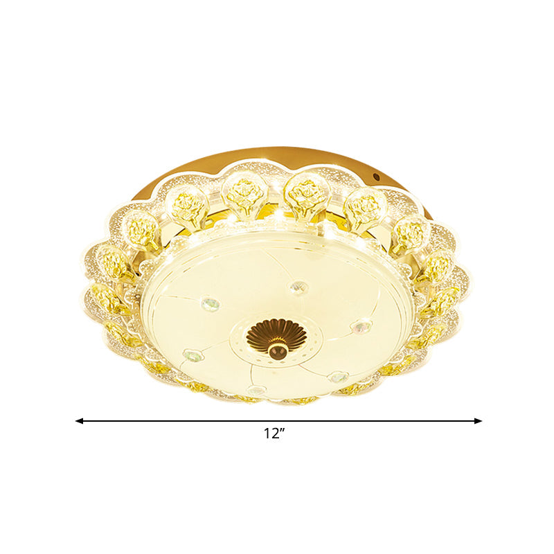 Gold Flush Mount LED Crystal Ceiling Light