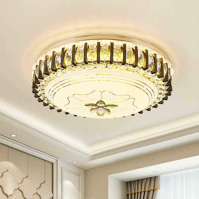 Modern Crystal LED Flushmount Ceiling Light for Dining Room - Black Drum Flush