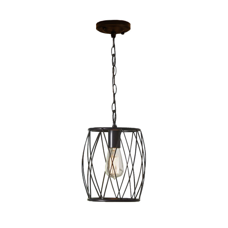 Industrial Black Wire Guard Pendant Lamp With Shade For Dining Room Lighting