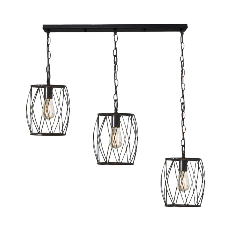 Lampe suspendue élégante en métal noir - Lampe suspendue à 3 ampoules avec abat-jour en cage de style industriel pour hall d'entrée