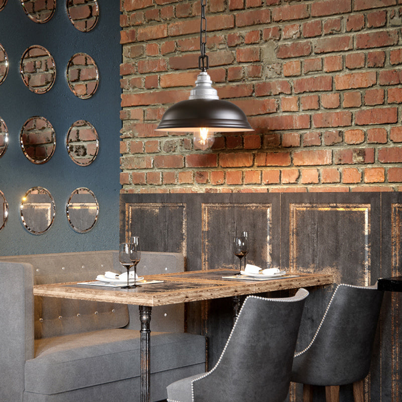 Lampe à suspension industrielle en métal avec abat-jour en forme de bol en noir élégant - Parfait pour les restaurants