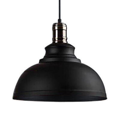 Plafonnier suspendu métallique de style industriel - 12"/14"/16" de diamètre, 1 lampe, abat-jour en forme de bol, intérieur noir/blanc