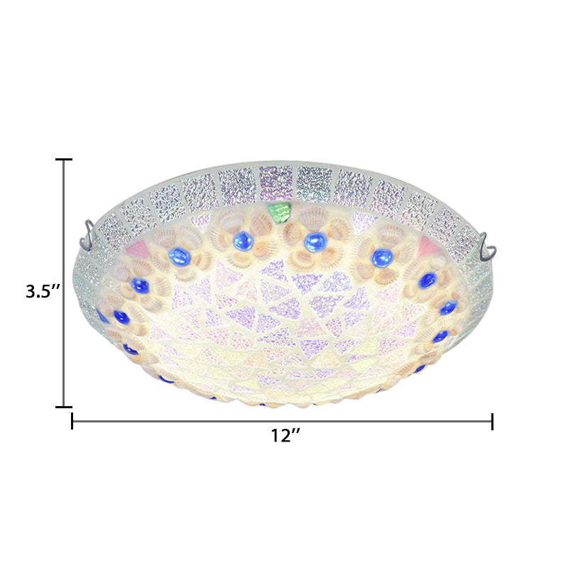 Plafonnier Tiffany avec motif de bol en mosaïque - Superbe décor de fleurs et de bijoux bleus pour la chambre